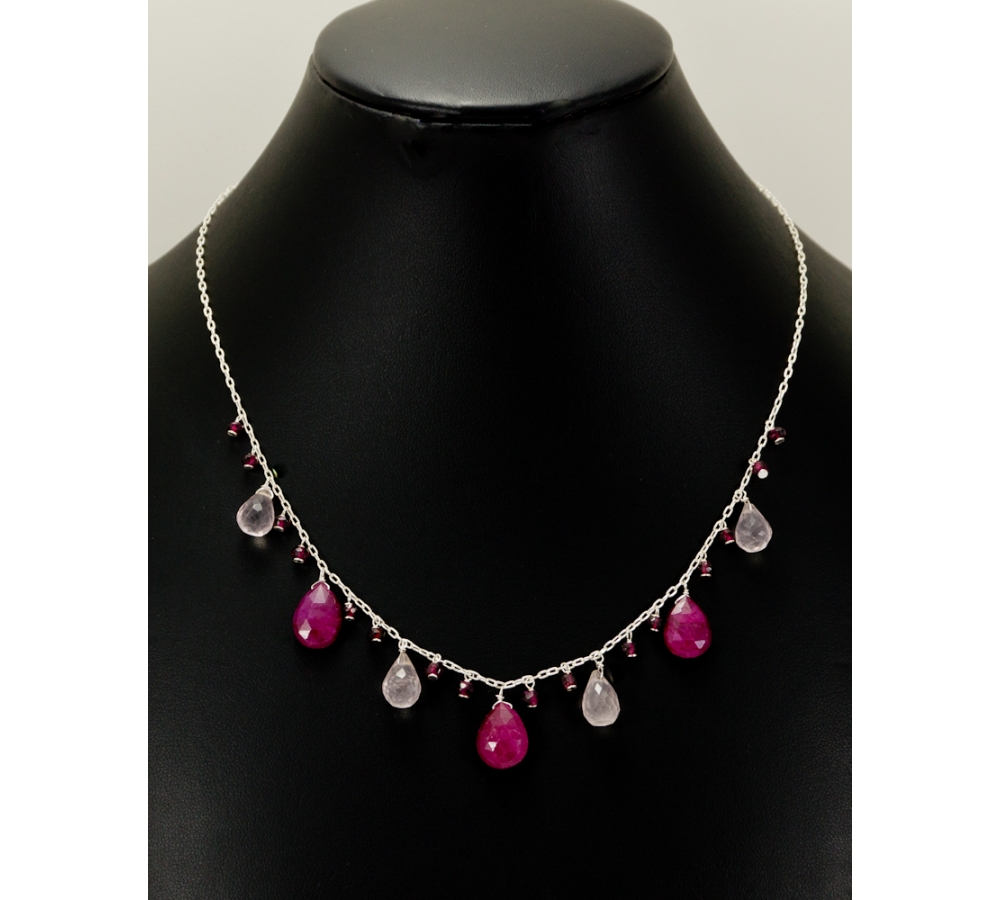 JNSU1255 Rose Quartz and Dyed Ruby Necklace JNSU1255 Rose Quartz and Dyed Ruby Necklace