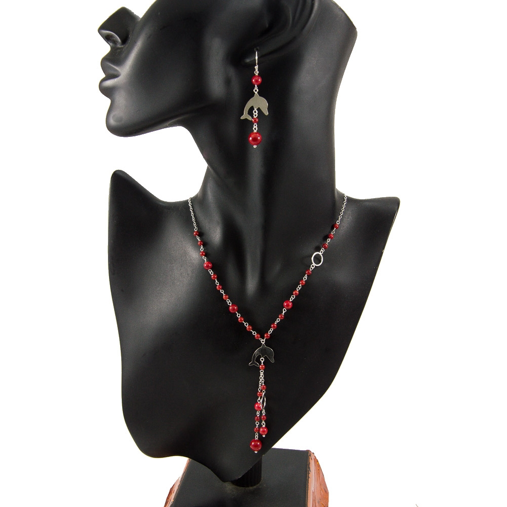JNEP 262 Dried Ruby Necklace and Earring Set JNEP 262 Dried Ruby Necklace and Earring Set