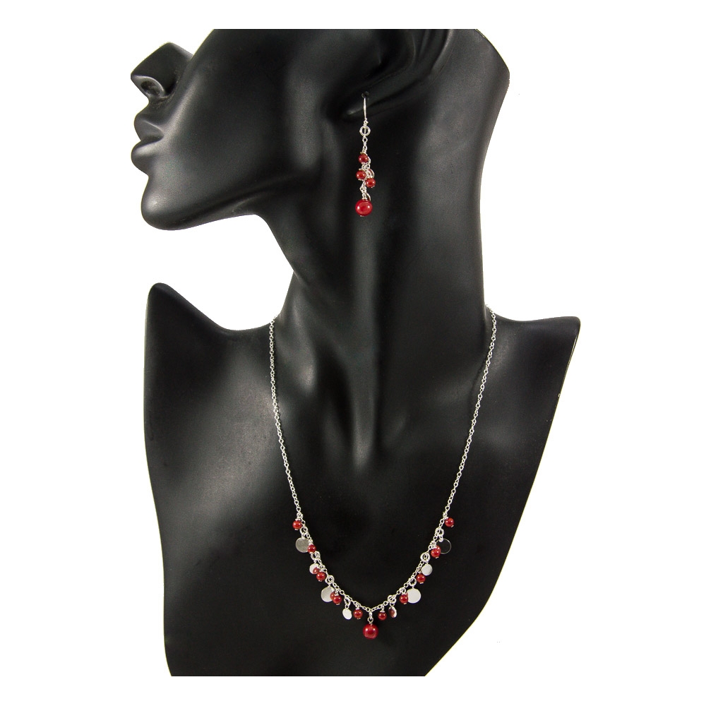 JNEP 263 Dried Ruby Necklace and Earring Set JNEP 263 Dried Ruby Necklace and Earring Set