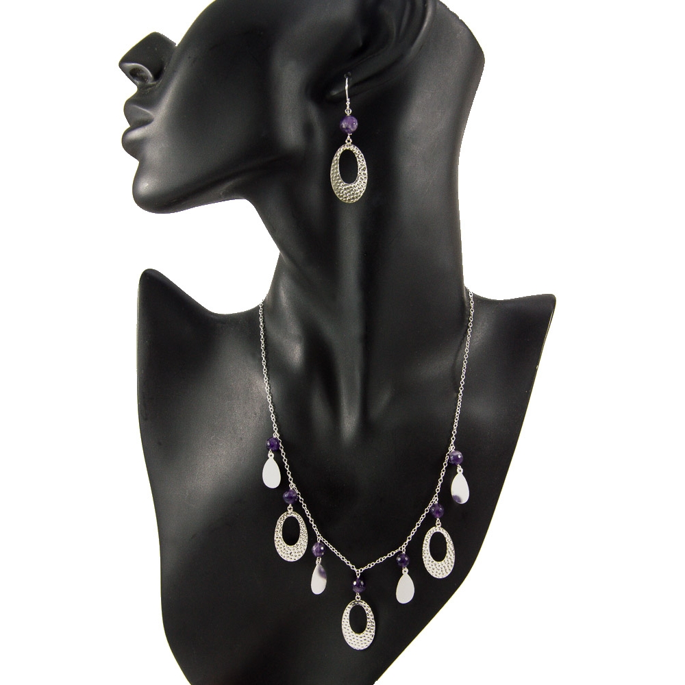 JNEP 264 Amethyst Necklace and Earring Set JNEP 264 Amethyst Necklace and Earring Set