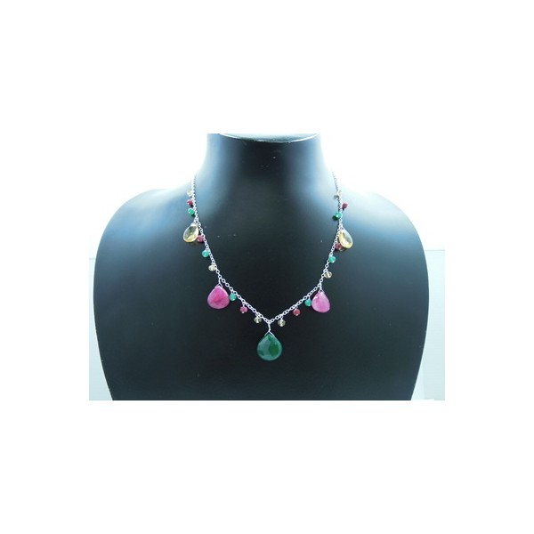 JN699 Ruby, Green Agate, and Lemon Quartz Necklace JN699 Ruby, Green Agate, and Lemon Quartz Necklace