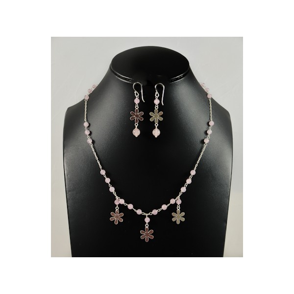 JNEP 257 Rose Quartz Necklace and Earring Set JNEP 257 Rose Quartz Necklace and Earring Set